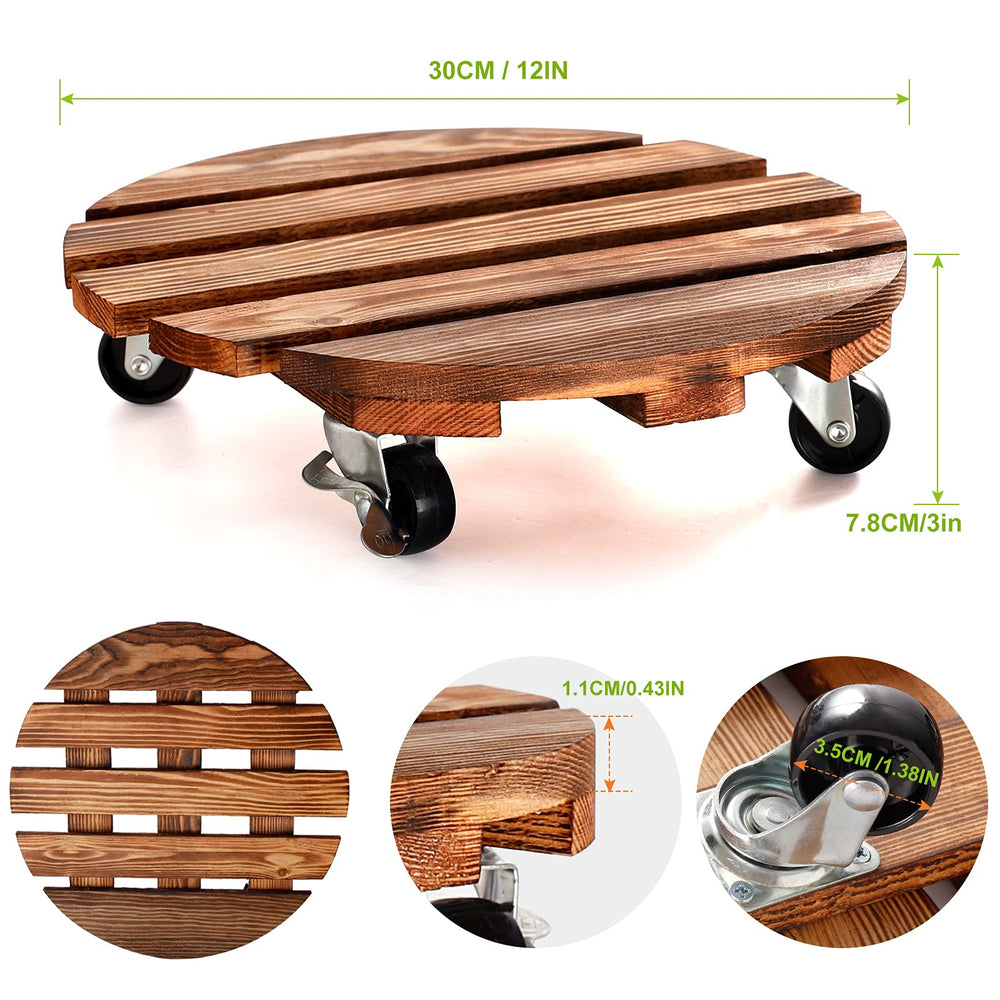 HOHY 12 inch Wooden Plant Caddy close-up of wood finish