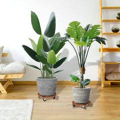 HOHY 12 inch Wooden Plant Caddy with wheels side view