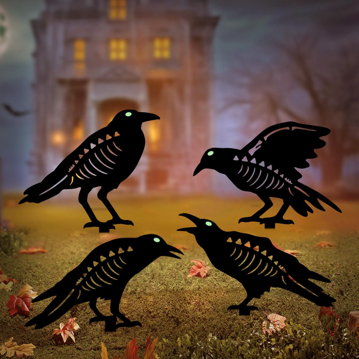 Hokfirm Halloween Crow Garden Stake with glow in the dark eyes