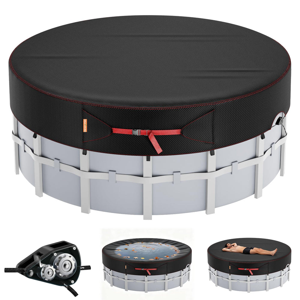 HOLDCOVER 14Ft Round Solar Pool Cover in black color, front view