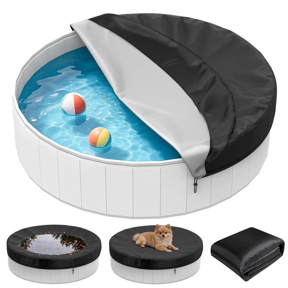 HOLDCOVER 72-inch round dog pool cover front view in black