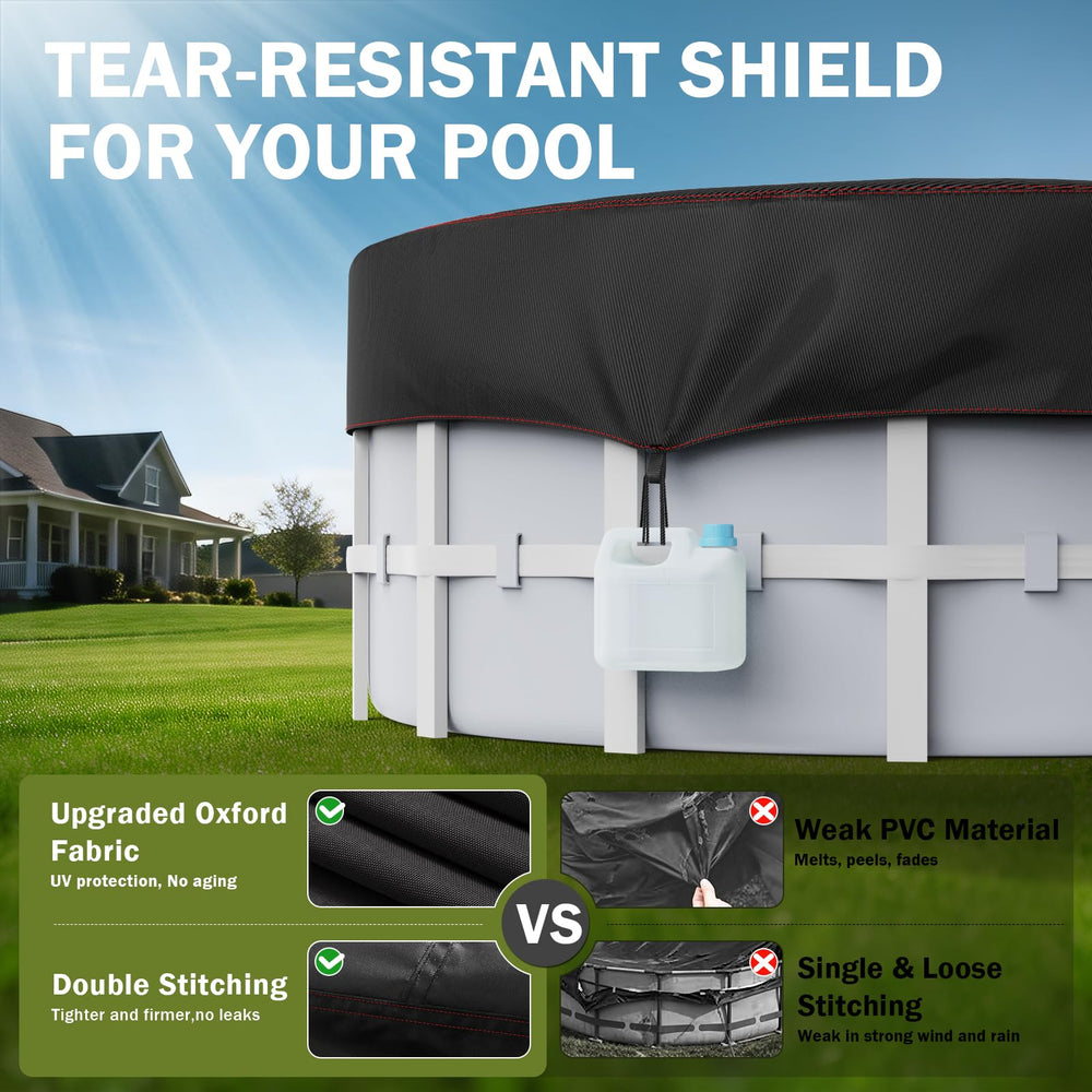 HOLDCOVER pool cover protecting a round above ground pool