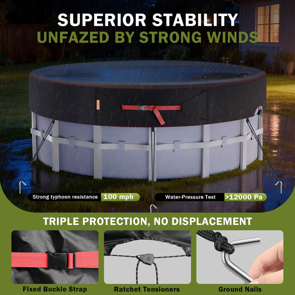 HOLDCOVER pool cover secured with ground nails
