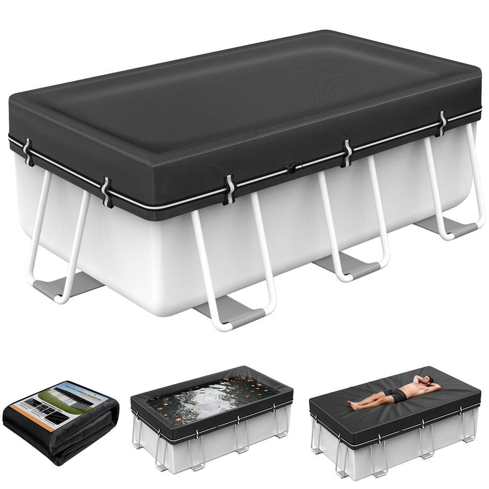 HOLDCOVER Rectangular Pool Cover 9x18ft black front view