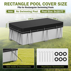 HOLDCOVER Rectangular Pool Cover 9x18ft showing edge load-bearing rings
