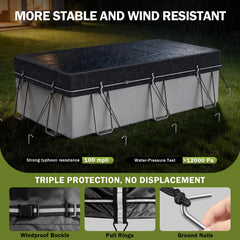 HOLDCOVER Rectangular Pool Cover showing windproof draw ropes