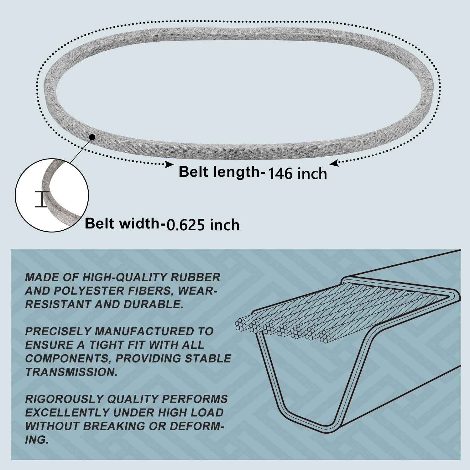 Holdly Deck Belt 5/8 x 146 Kevlar material close-up