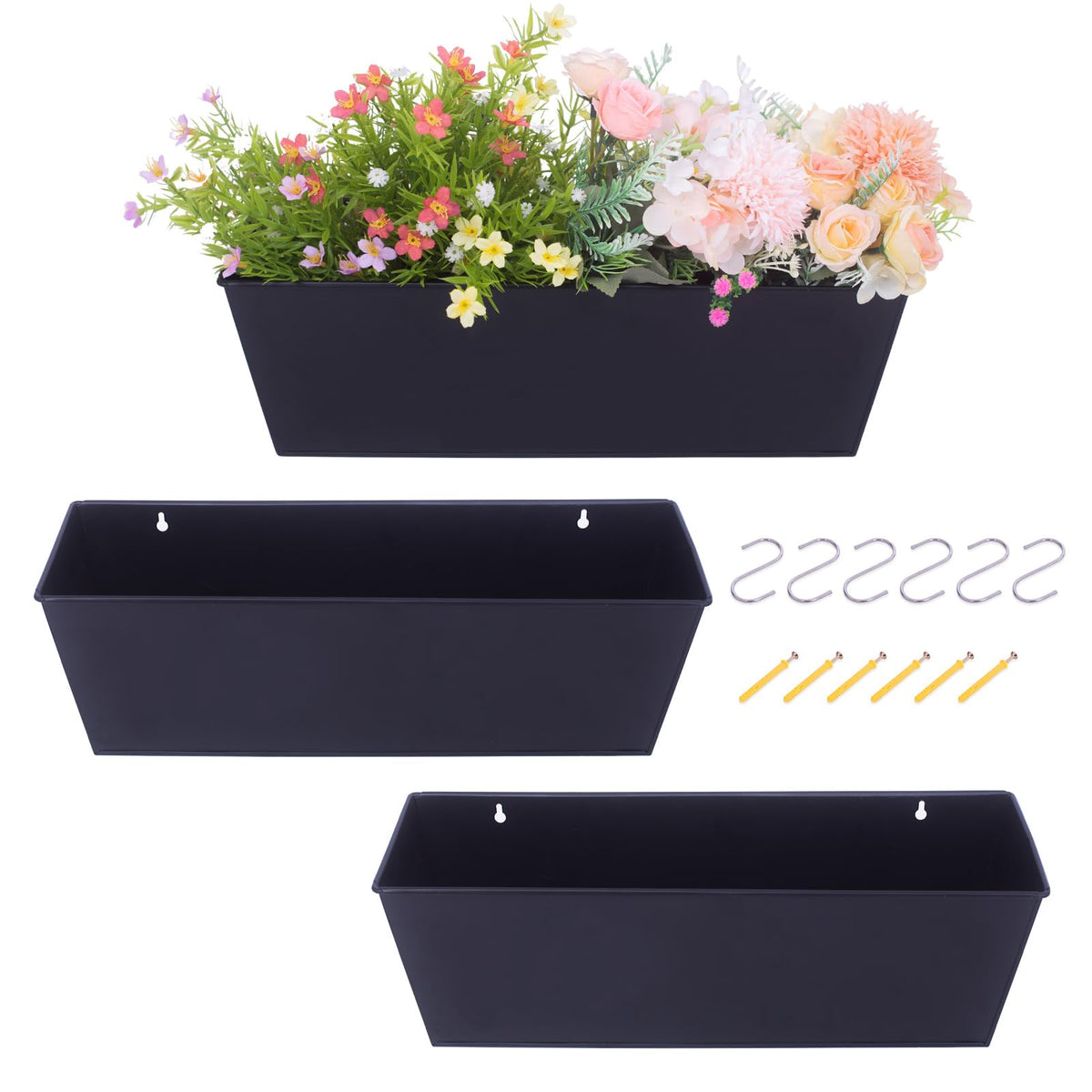Holensun 16 Inch Wall Hanging Planter, front view with black finish