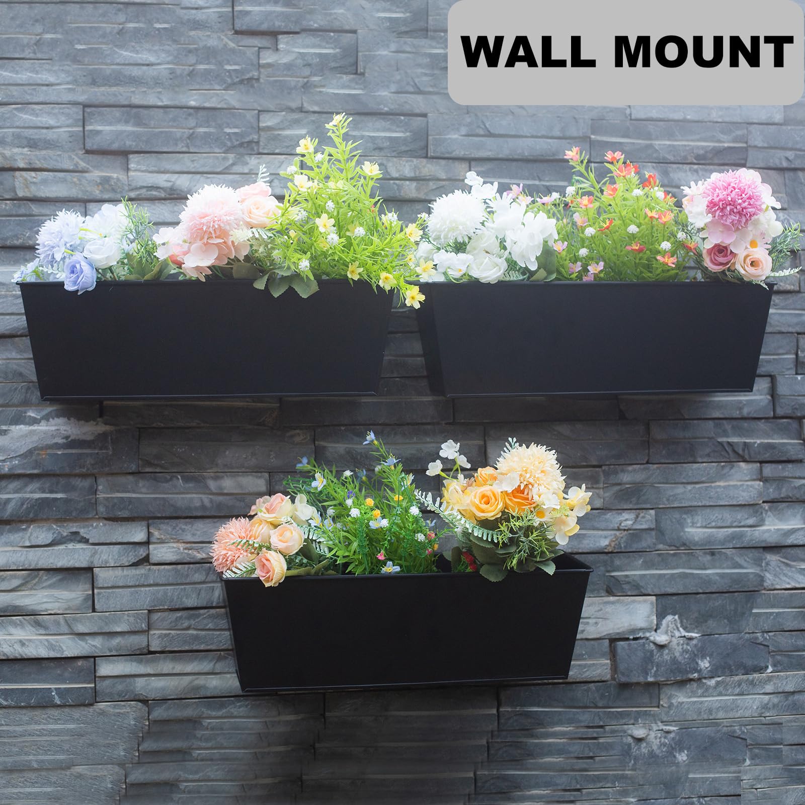 Holensun wall planter showcasing three planters with flowers