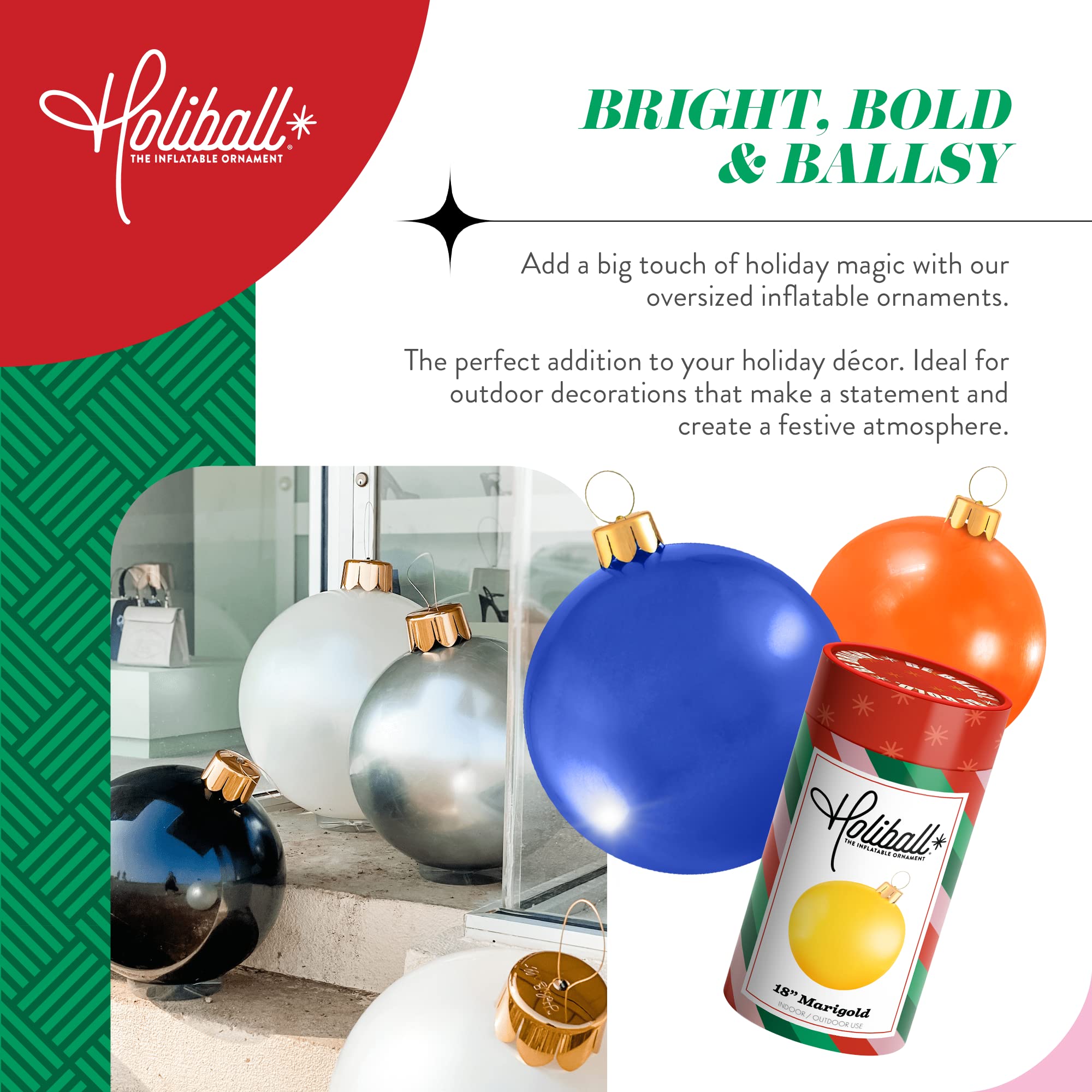 Holiball Inflatable Holiday Ornament displayed on a lawn