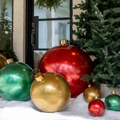 Holiball Inflatable Holiday Ornament vintage green with top and hanger