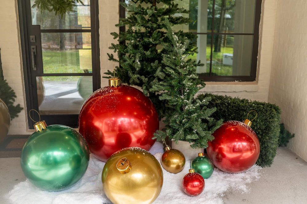 Holiball Inflatable Holiday Ornament with measuring tape and stakes