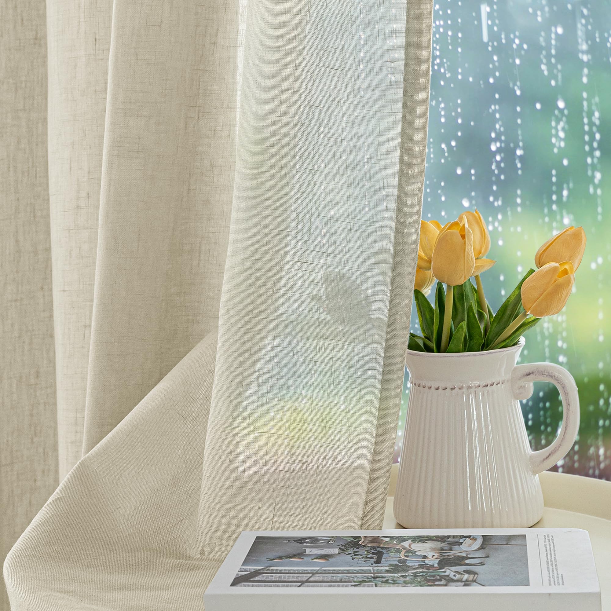 HolidayIdeas Beige Sheer Outdoor Curtain side view