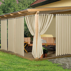 HolidayIdeas Extra Wide Outdoor Curtains 110x108 Inch Cream front view