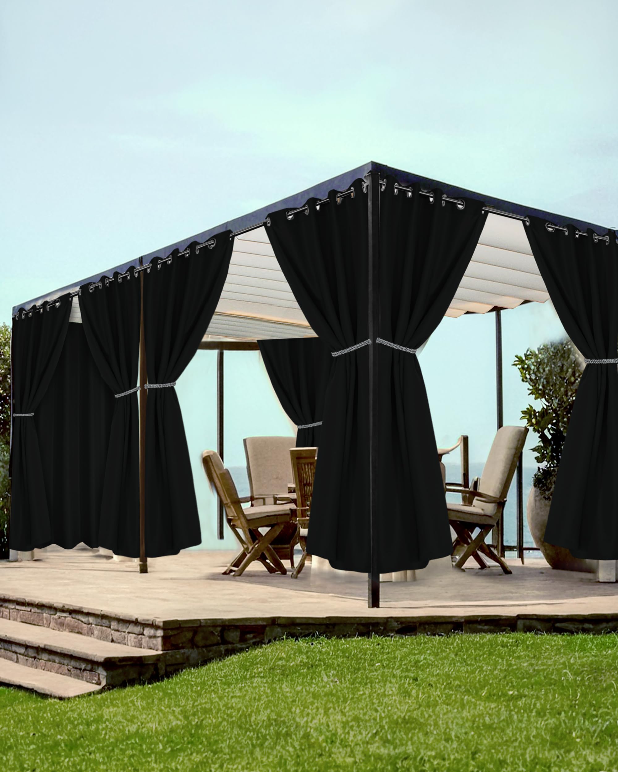 HolidayIdeas Grommet Outdoor Curtain front view, black fabric