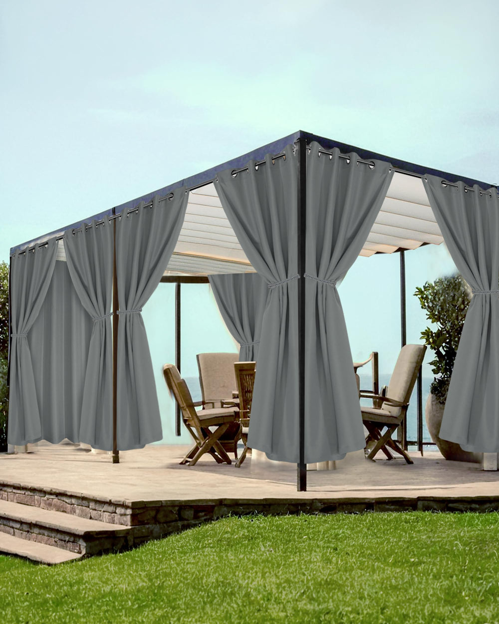 HolidayIdeas Grommet Outdoor Curtains grey front view