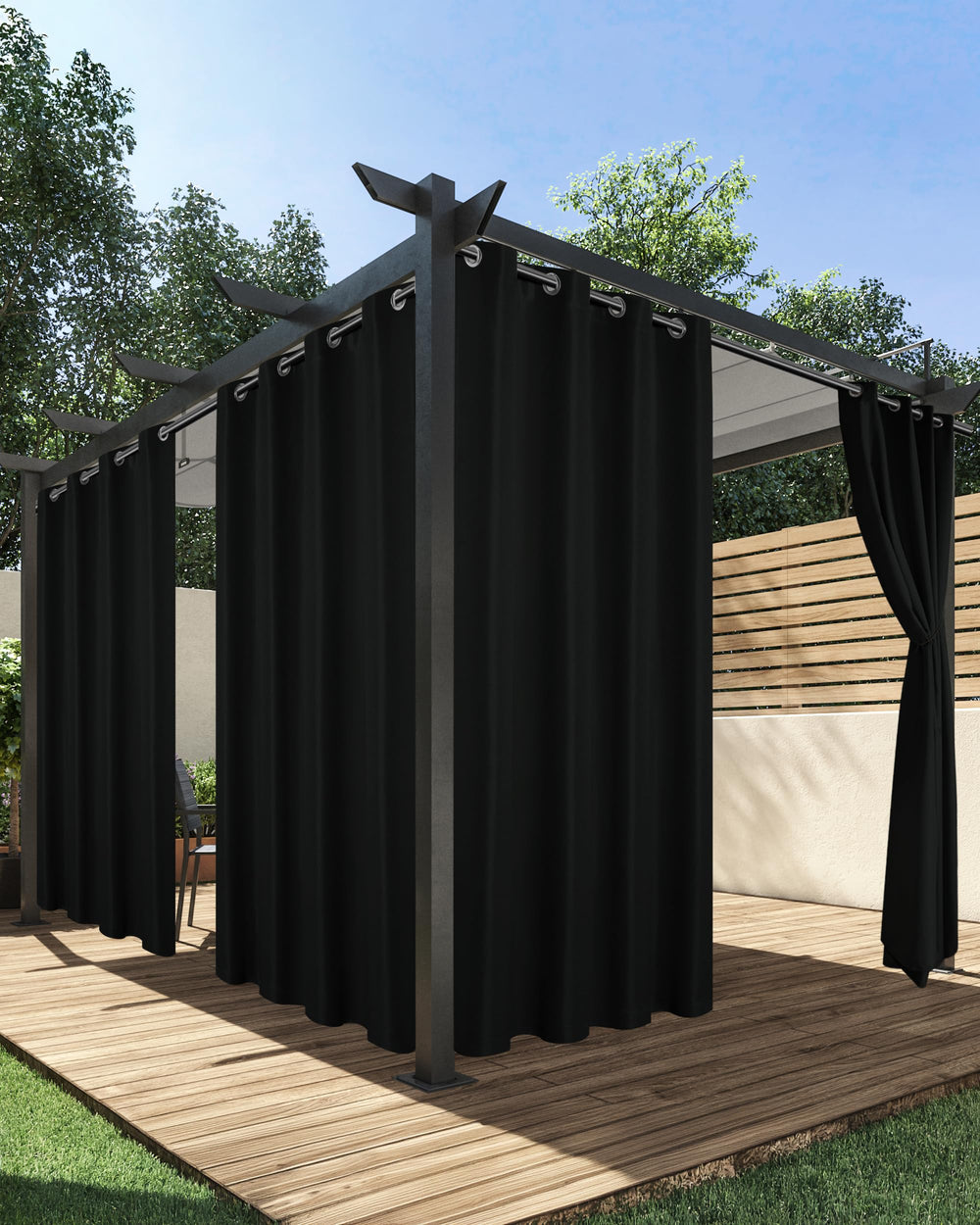 HolidayIdeas outdoor curtains black front view