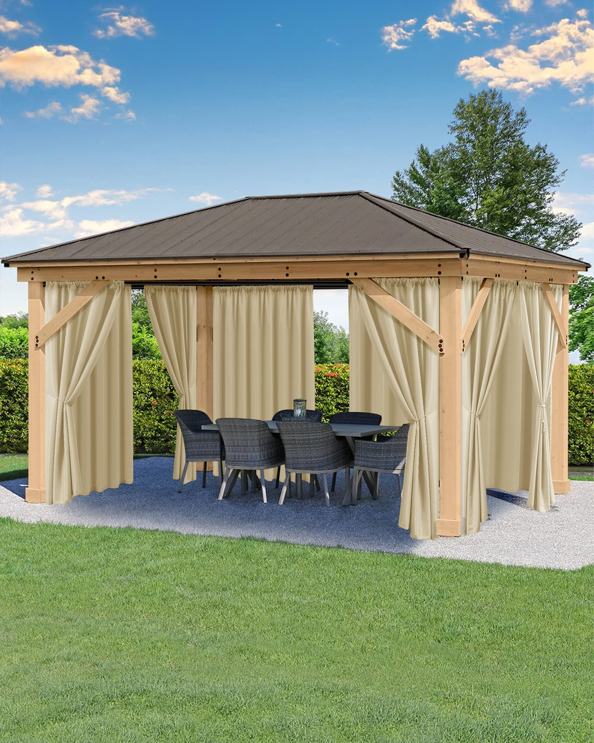 HolidayIdeas Outdoor Curtains cream colour front view