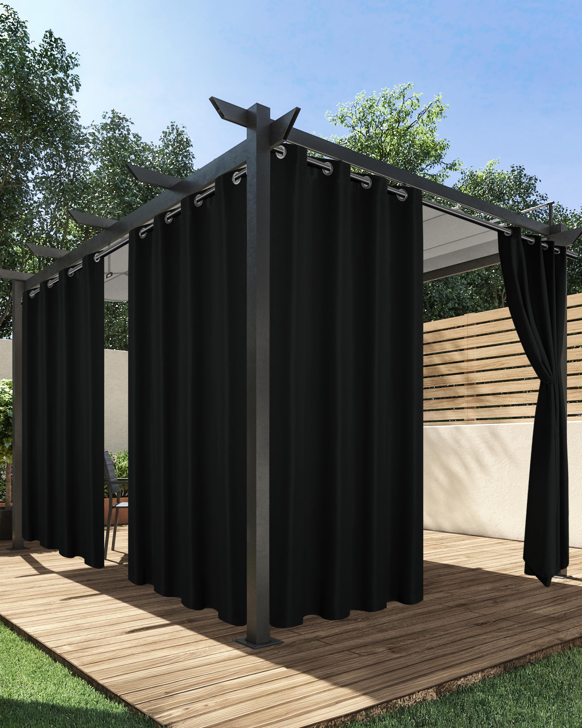 HolidayIdeas Outdoor Curtains set of 4 black panels front view