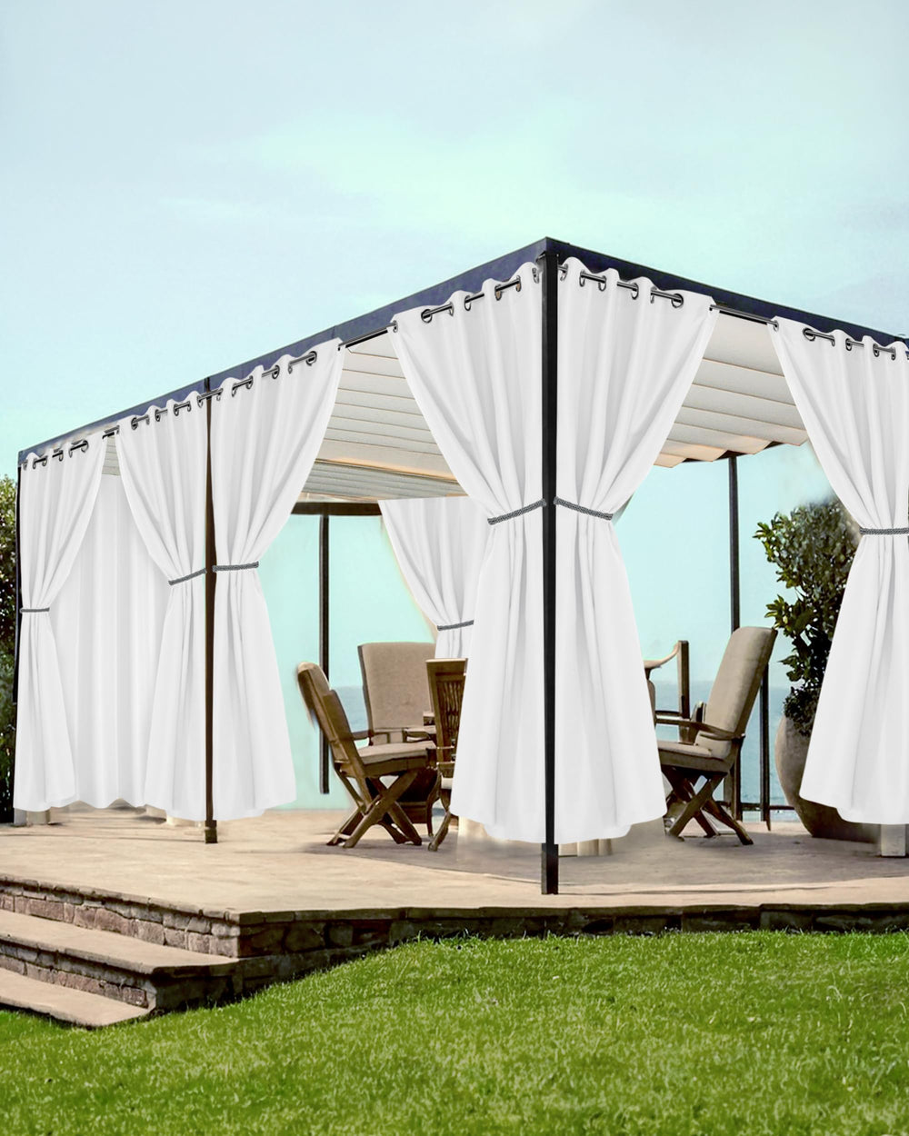 HolidayIdeas White Grommet Outdoor Curtain panel front view