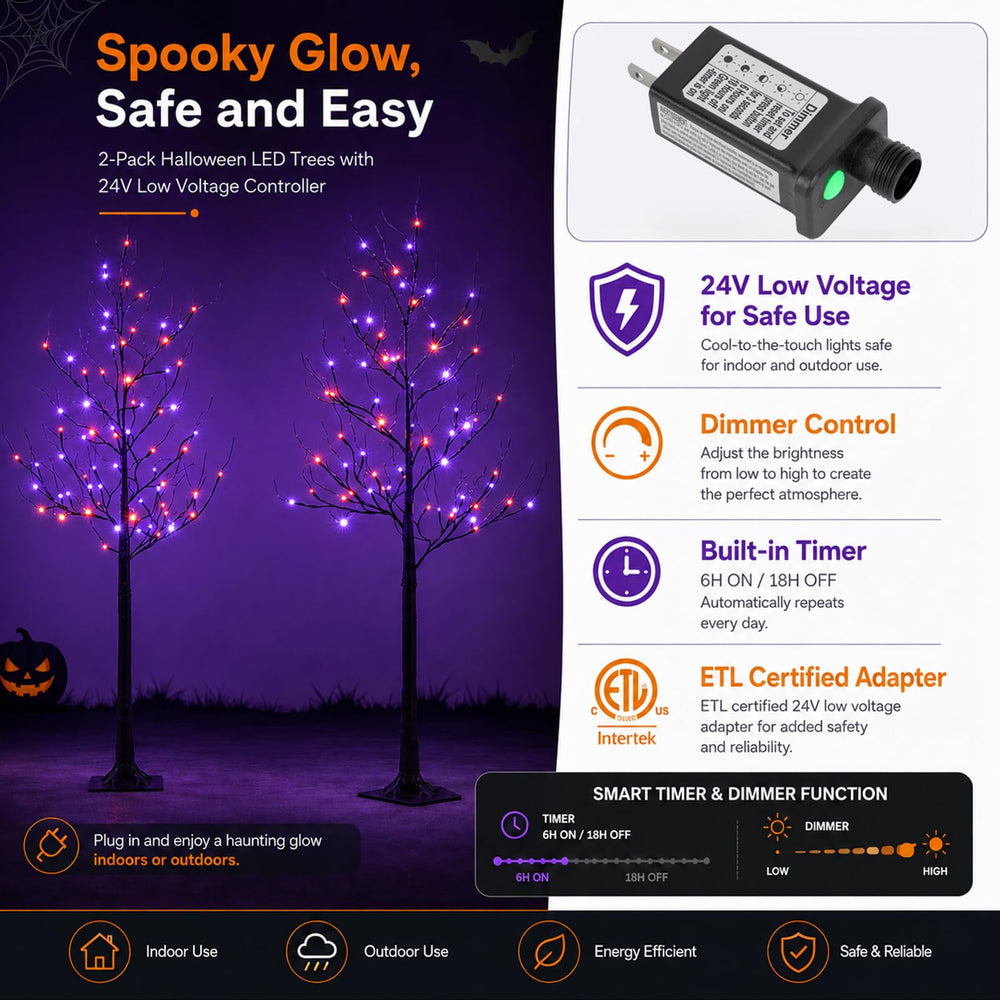 HOLIMAX 5FT LED Halloween tree with purple lights