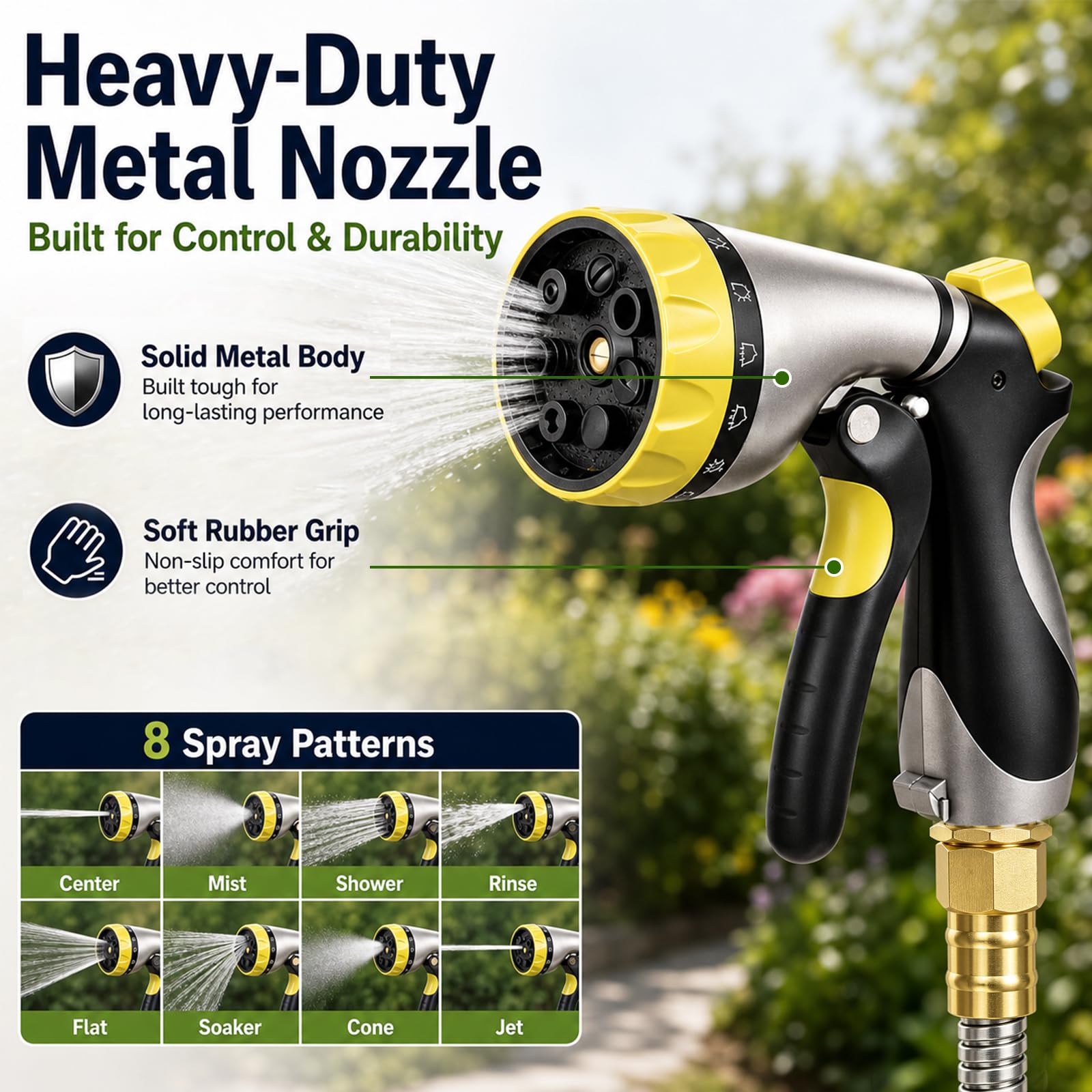 Holldoor 50 ft Metal Garden Hose with nozzle sprayer