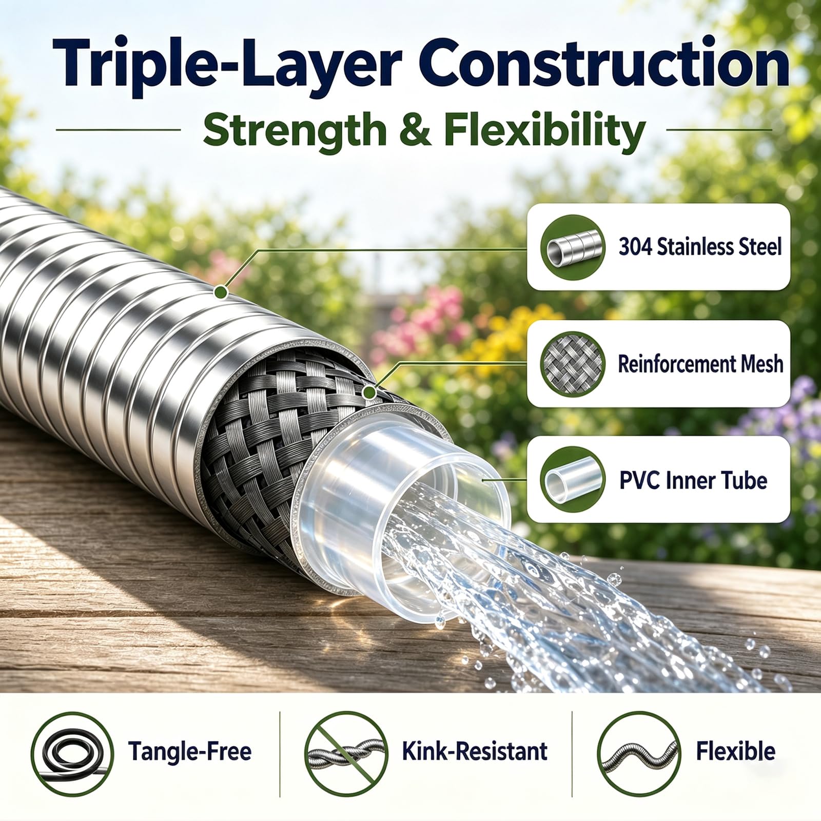 Holldoor garden hose connected to a water source