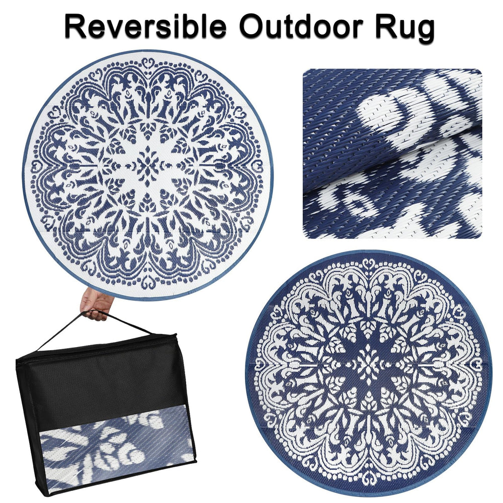 Homcomoda 6Ft Round Outdoor Patio Rug blue in garden