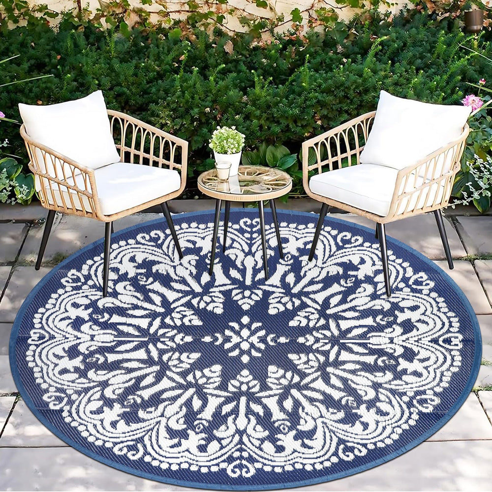 Homcomoda 6Ft Round Outdoor Patio Rug blue top view