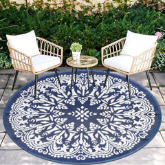 Homcomoda 6Ft Round Outdoor Patio Rug blue top view