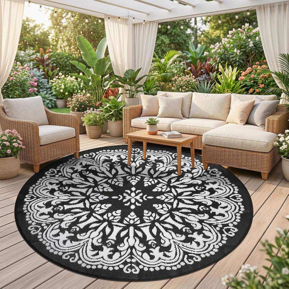 Homcomoda 8Ft outdoor rug being cleaned with a hose
