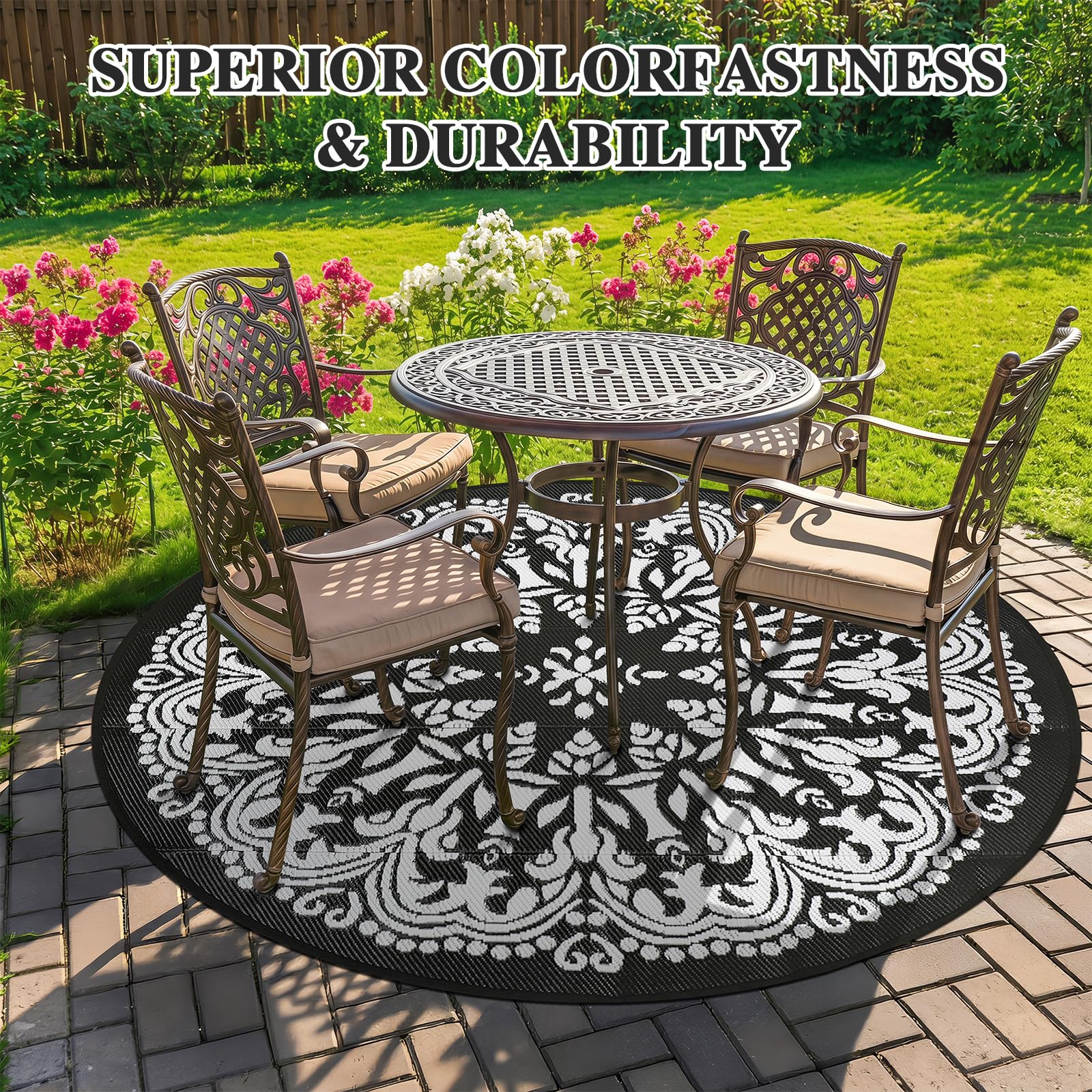 Homcomoda outdoor rug rolled up for easy storage