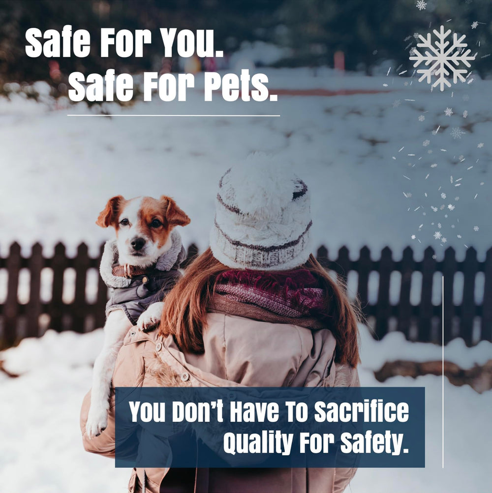 Home and Country USA Calcium Chloride Pellets on a snowy driveway