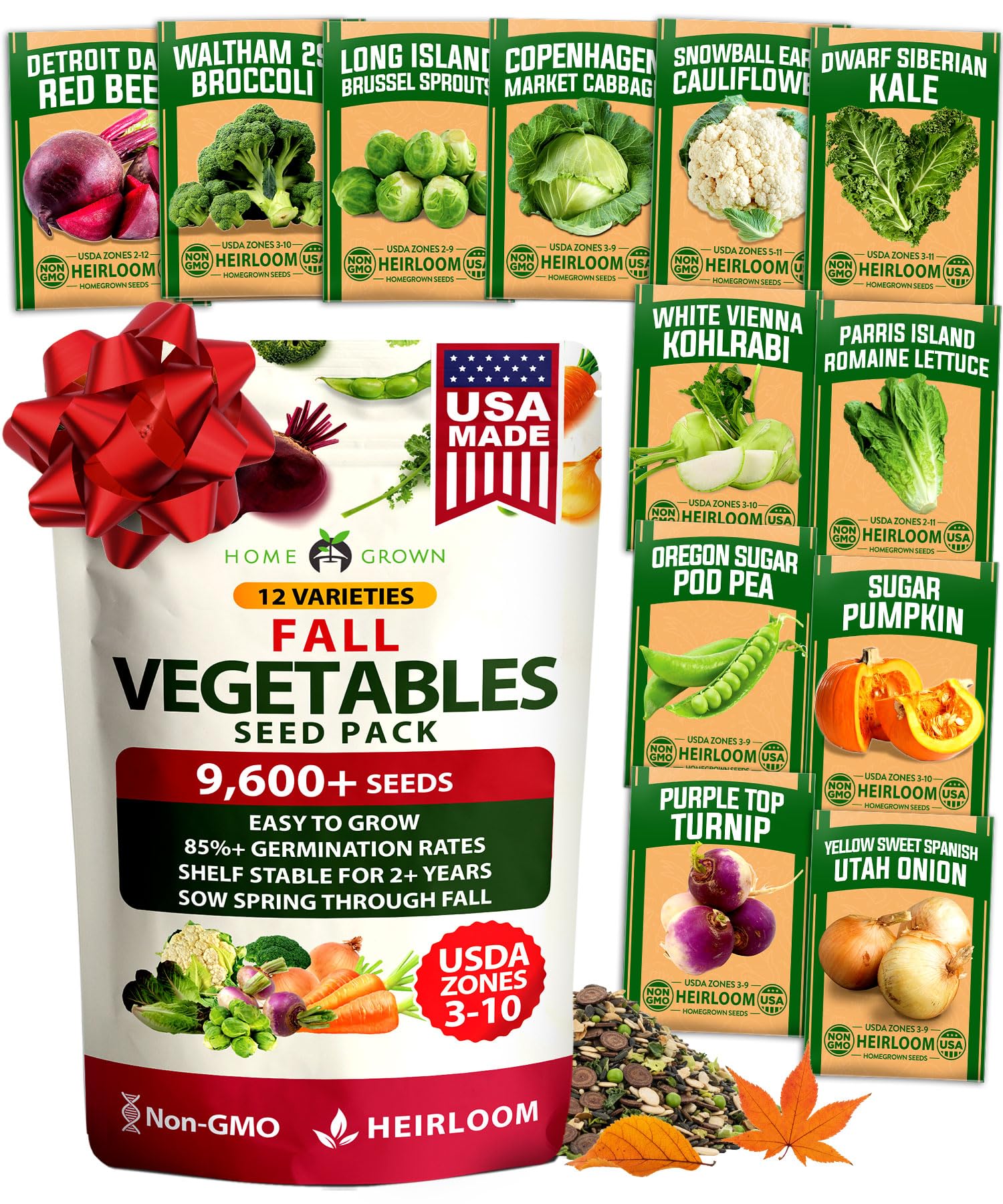 HOME GROWN 12 Fall Vegetable Varieties seeds packaging front view