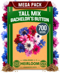 HOME GROWN Bachelor Button Tall Mix flower seeds pack front view