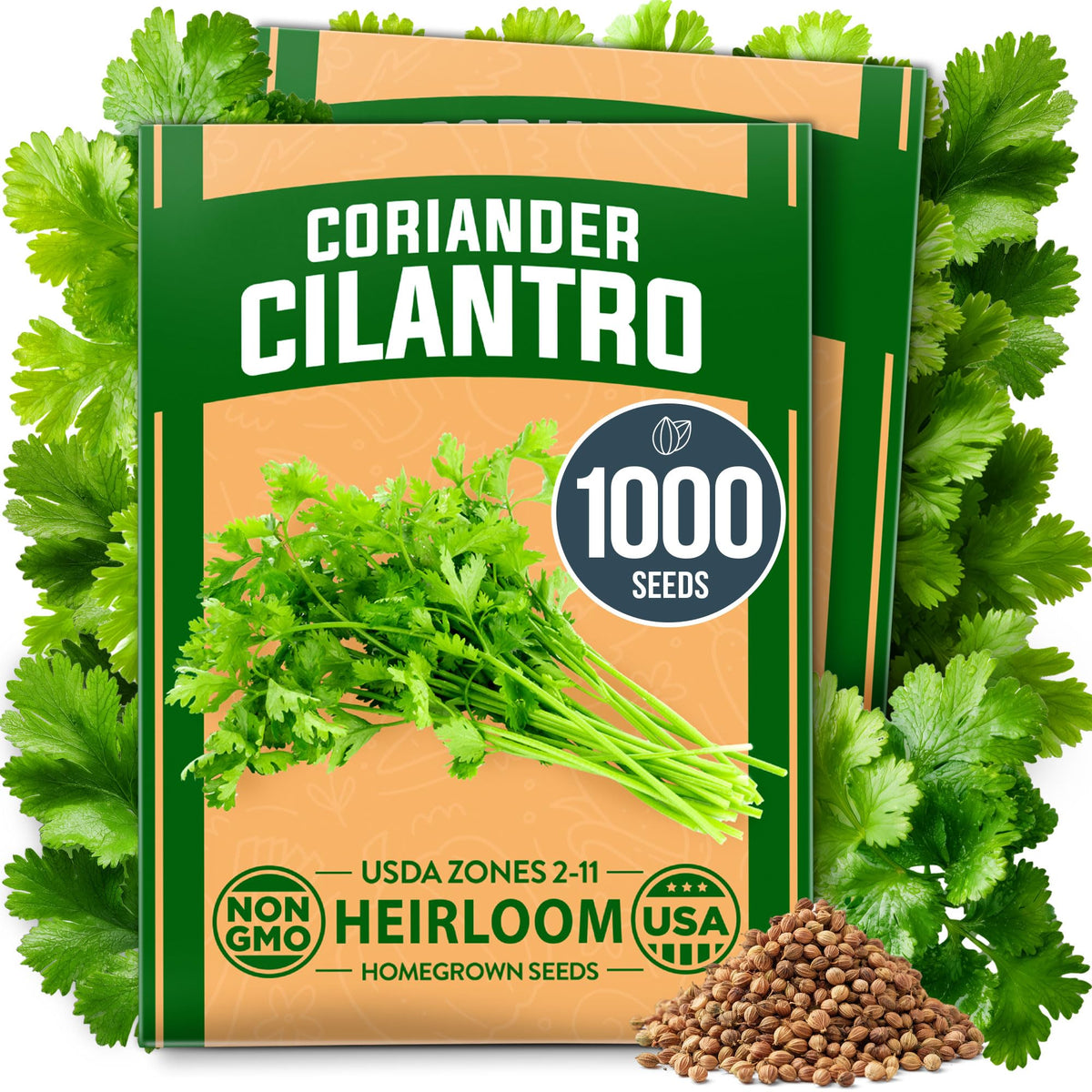 HOME GROWN Cilantro Coriander Seeds pack front view
