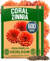 HOME GROWN Coral Zinnia Seeds 600 seeds pack front view
