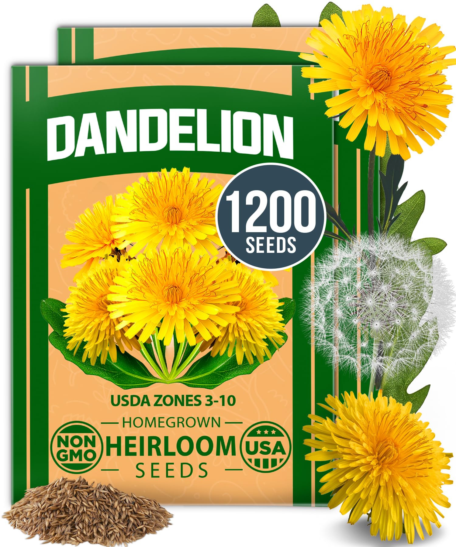 HOME GROWN Dandelion Seeds pack front view with 1200 seeds