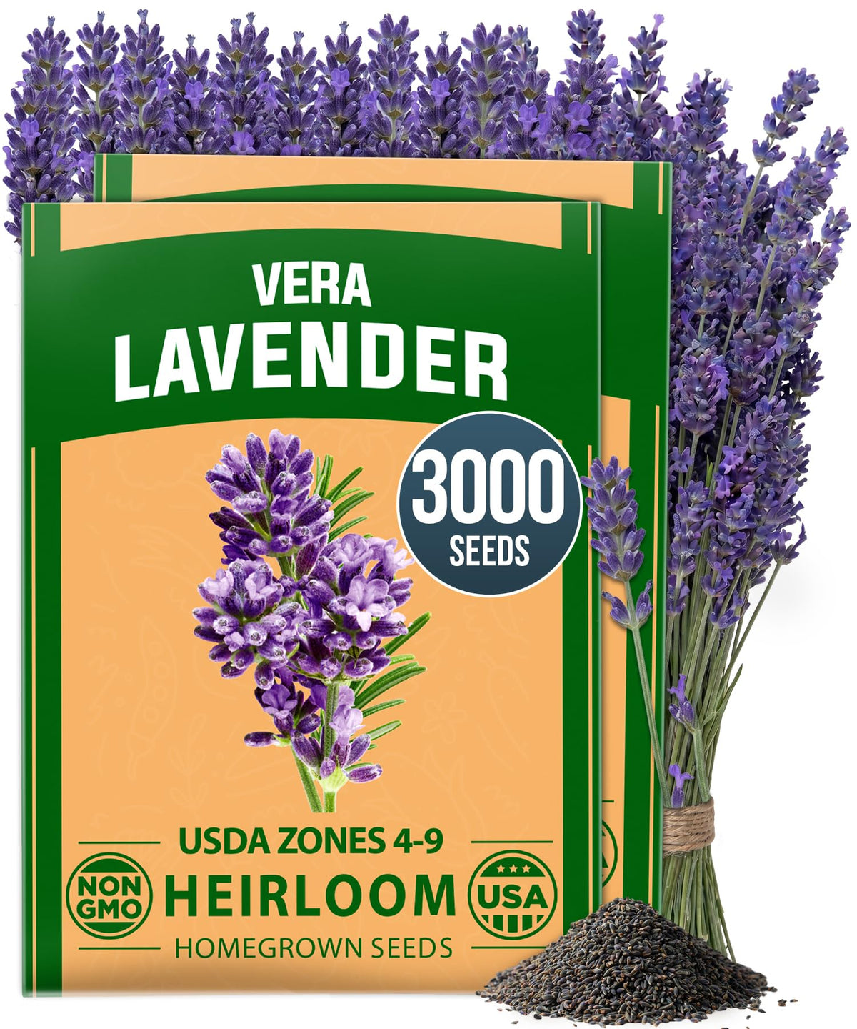 HOME GROWN English Lavender Seeds 3,000+ seeds pack front view