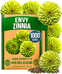 HOME GROWN Envy Zinnia Seeds pack front view with lime green flower illustration