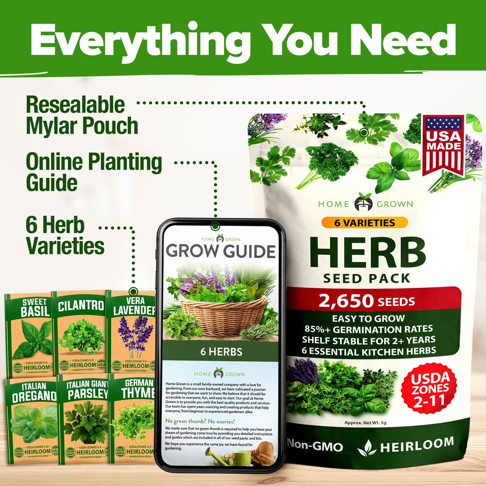 HOME GROWN herb seeds in resealable waterproof packets