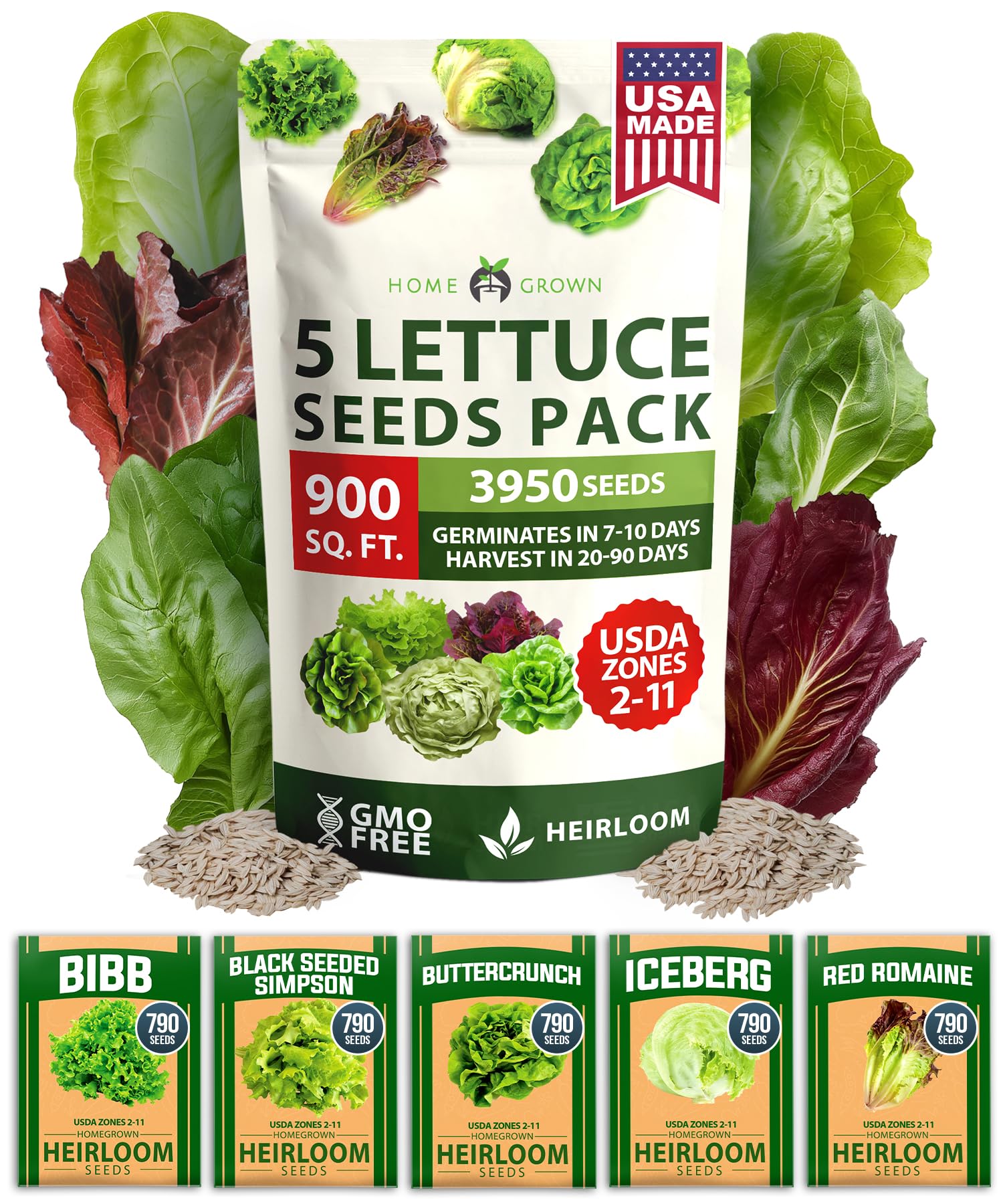 HOME GROWN Lettuce Seeds 5 Variety Mix packaging front view
