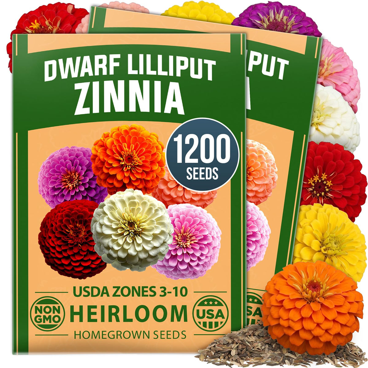 HOME GROWN Lilliput Dwarf Zinnia Seeds pack front view