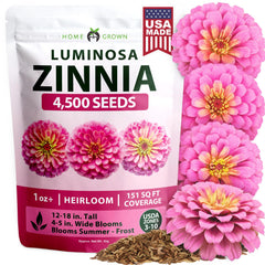 HOME GROWN Luminosa Pink Zinnia flower seeds packet front view