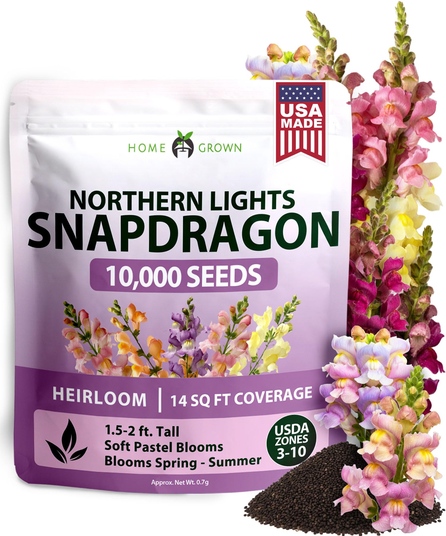 HOME GROWN Northern Lights Snapdragon Seeds pack front view