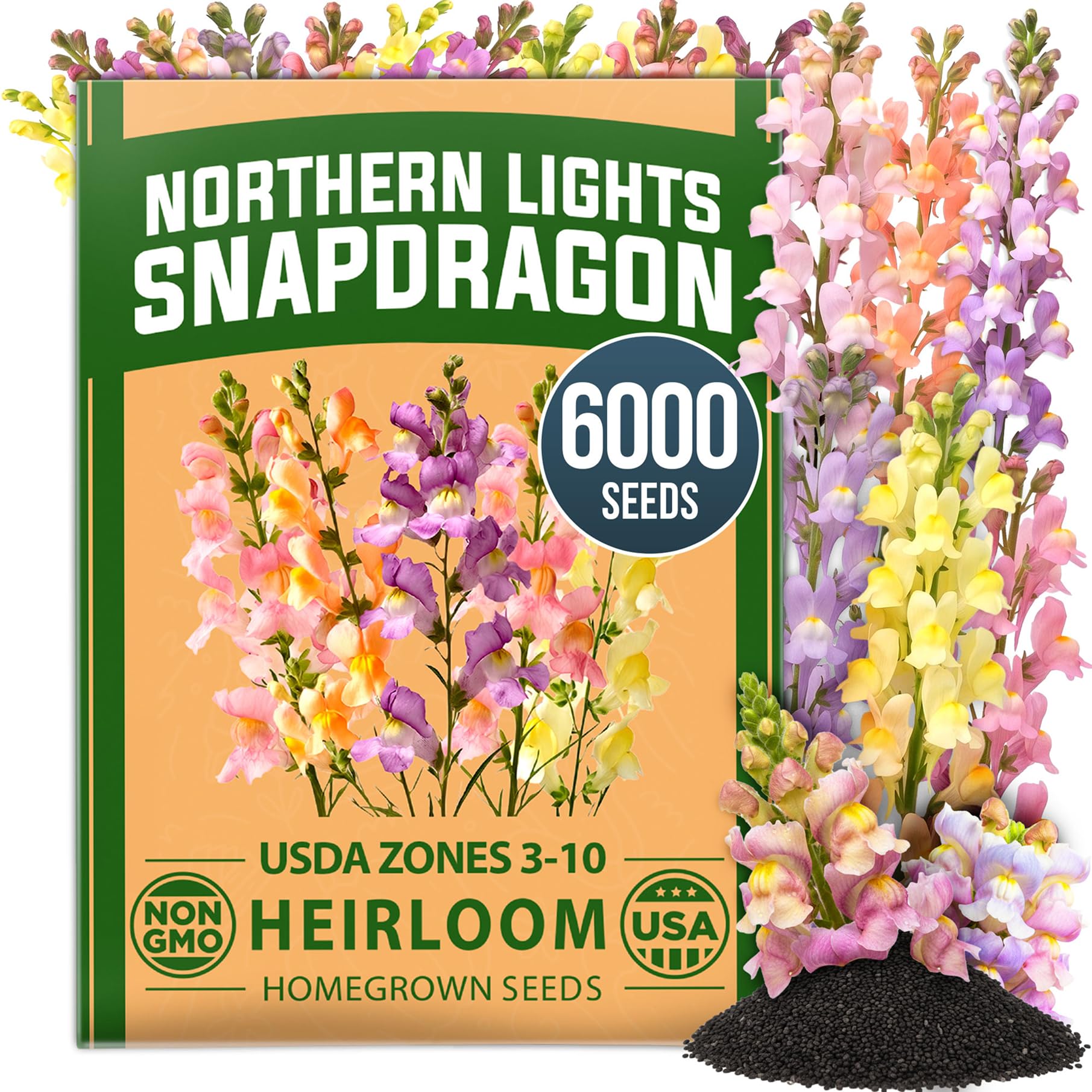 HOME GROWN Northern Lights Snapdragon Seeds packaging front view