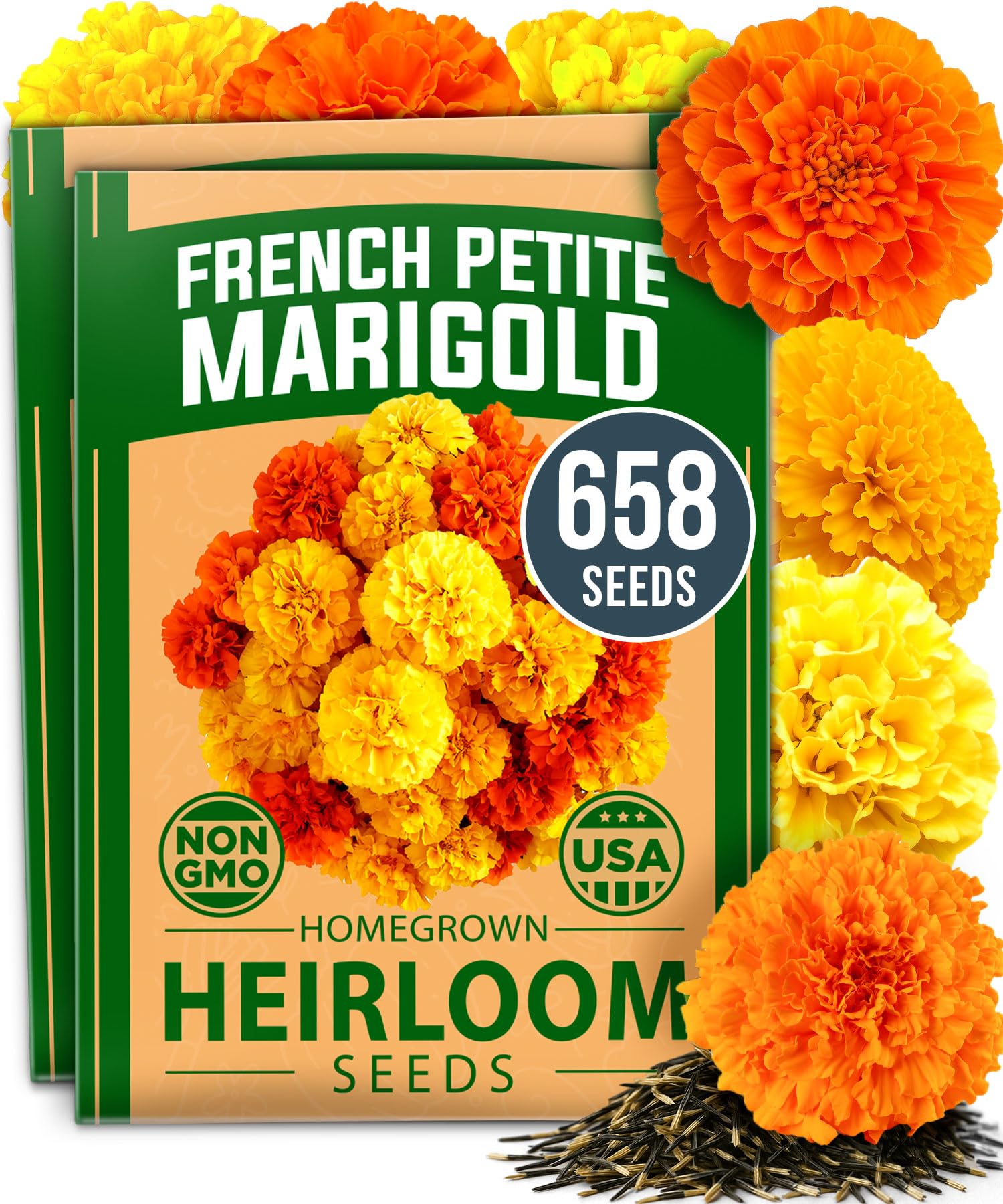 HOME GROWN Petite French Marigold Seeds front packaging view
