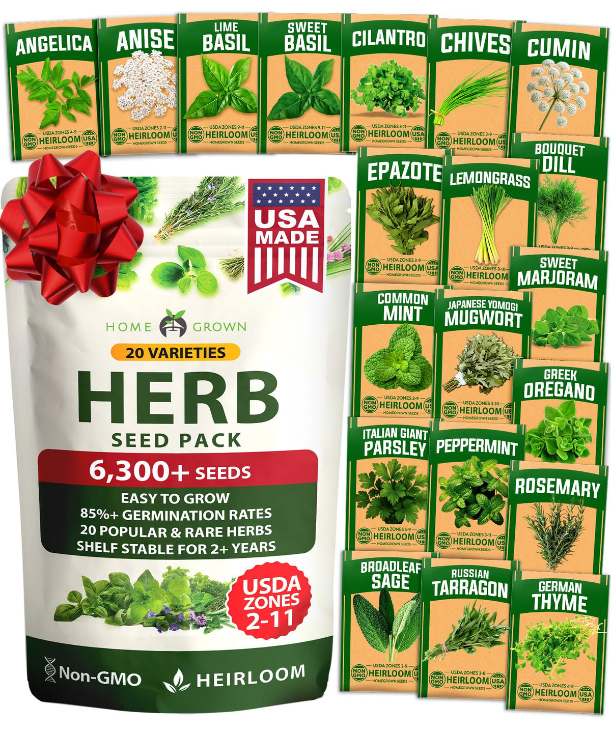 HOME GROWN Premium Herb Seeds Variety Pack front view