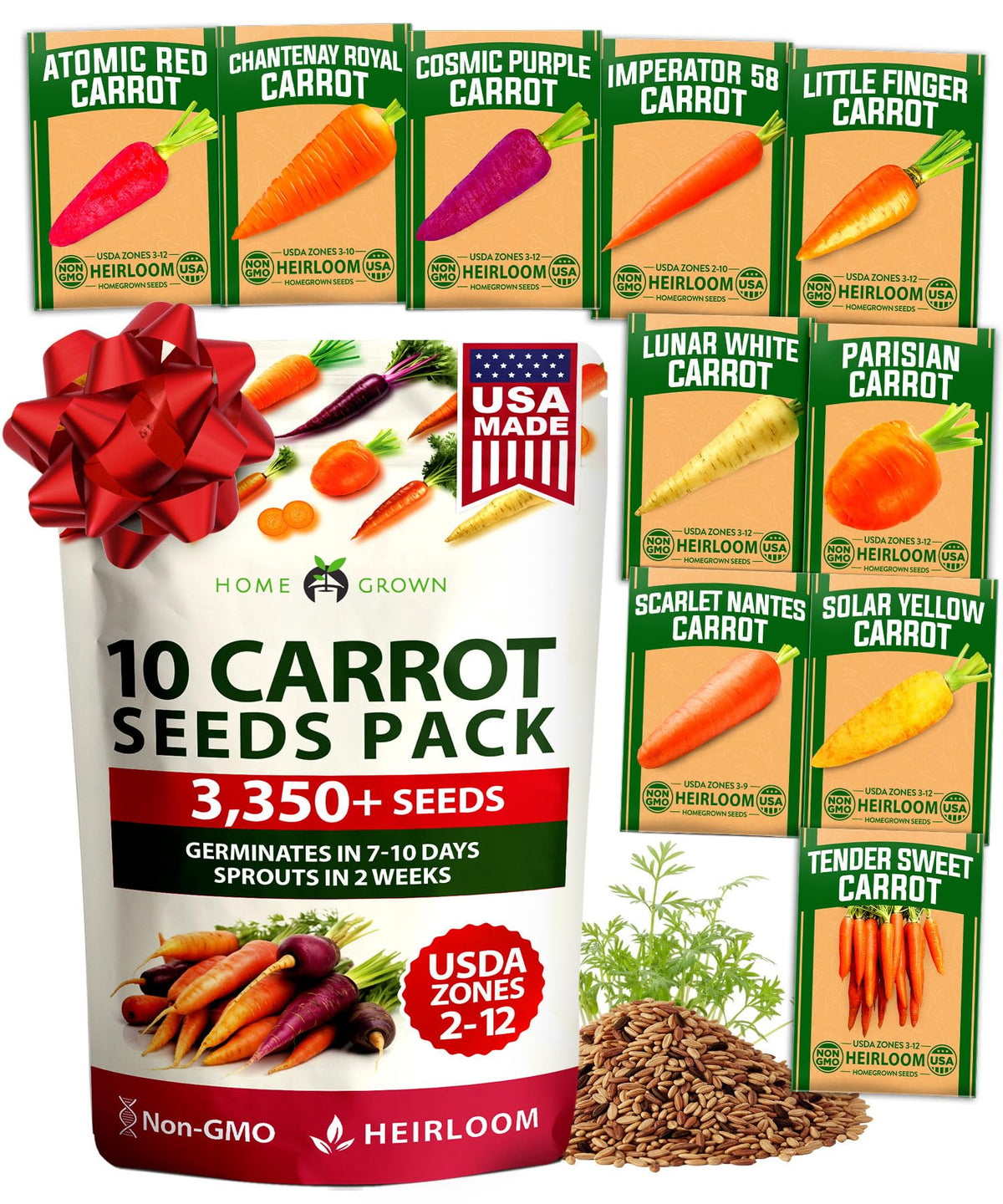HOME GROWN Rainbow Carrot Variety Mix packaging front view with colourful carrots