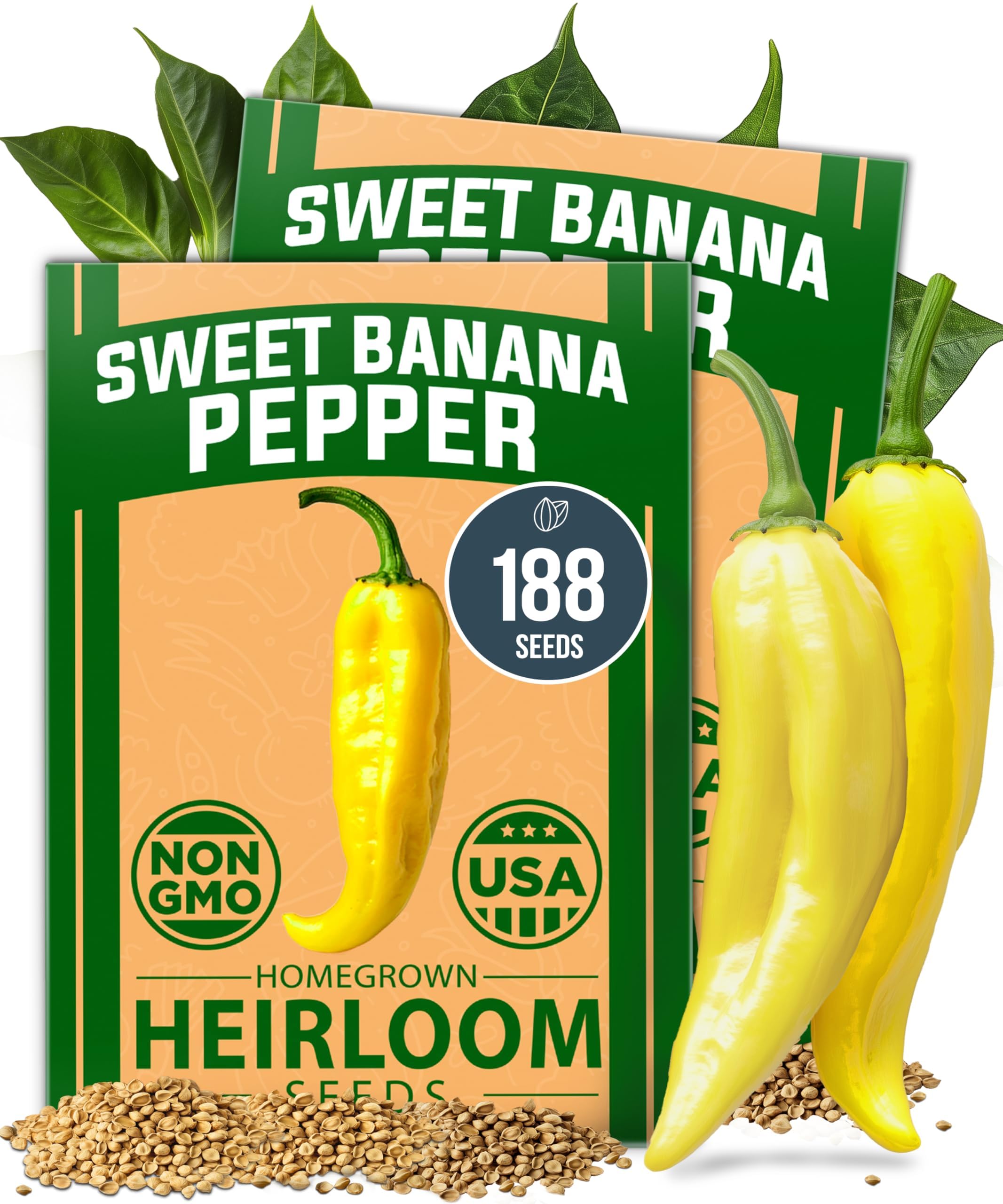 HOME GROWN Sweet Banana Pepper Seeds front view, packaging details